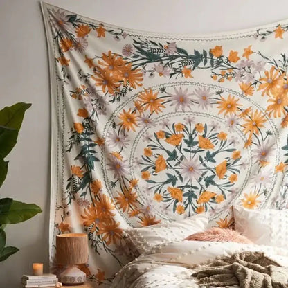 Bohemian pink & green mandala flower wall hanging bedroom decor