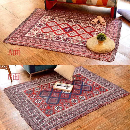 Bohemian pink & red knitted cotton throw blanket bedroom decor
