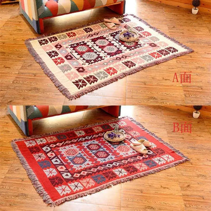 Bohemian pink & red knitted cotton throw blanket bedroom decor