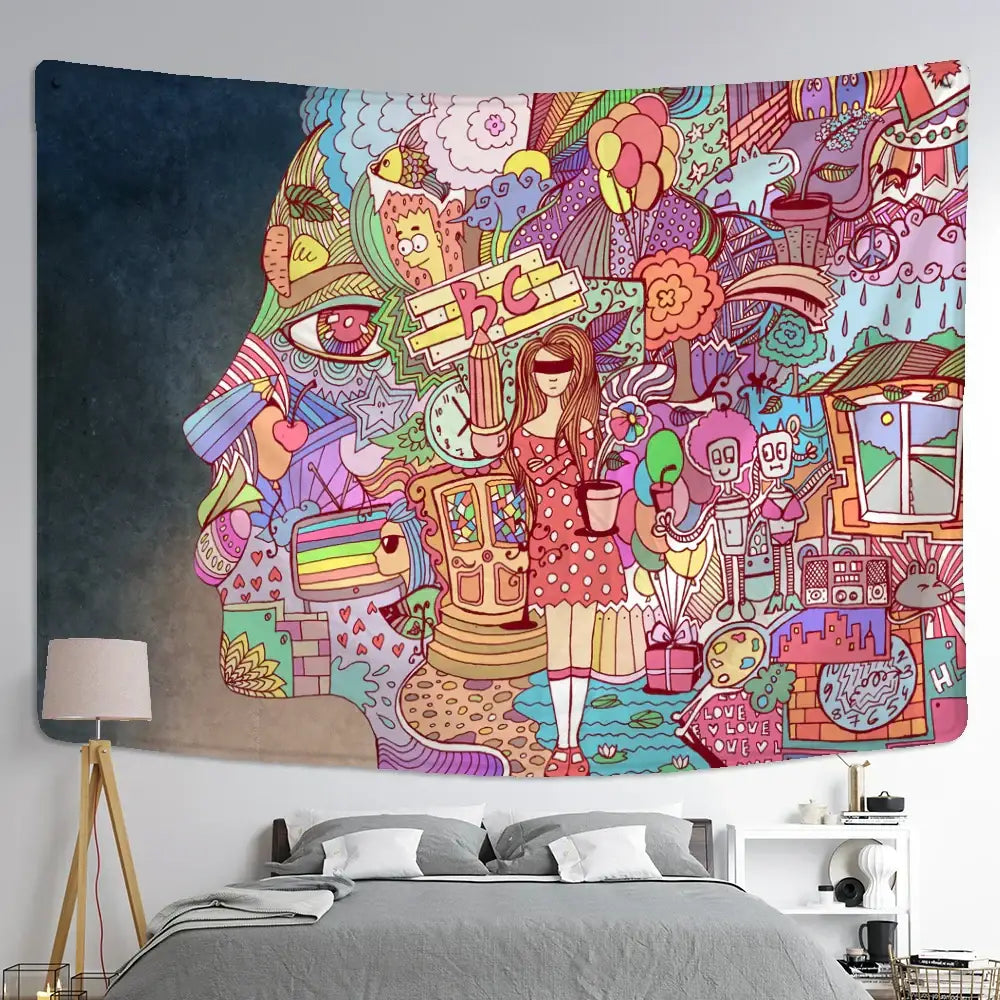 Bohemian purple cat paws tapestry – bedroom astrology wall decor