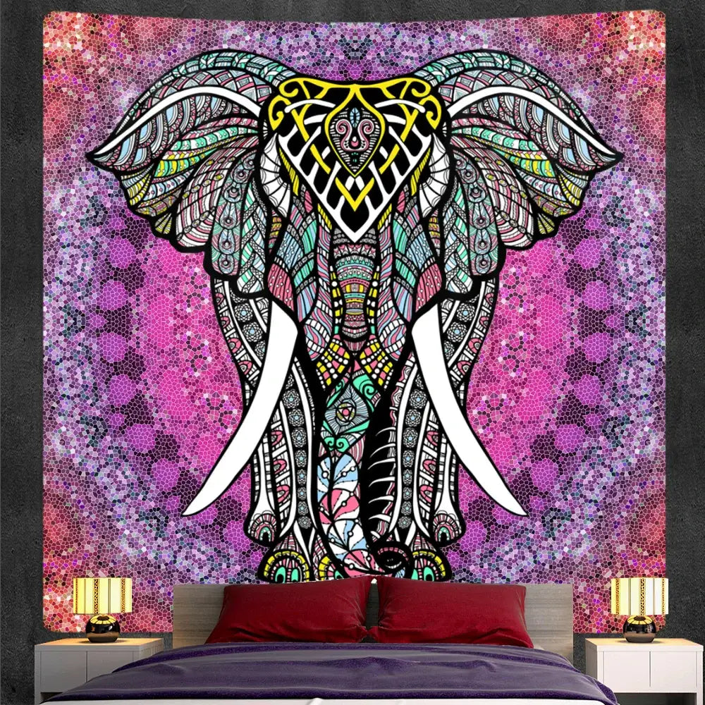 Bohemian purple & pink elephant god mandala tapestry bedroom decor