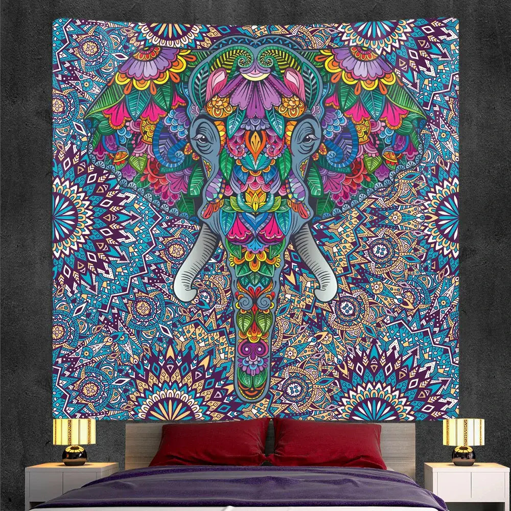 Bohemian purple & pink elephant god mandala tapestry bedroom decor