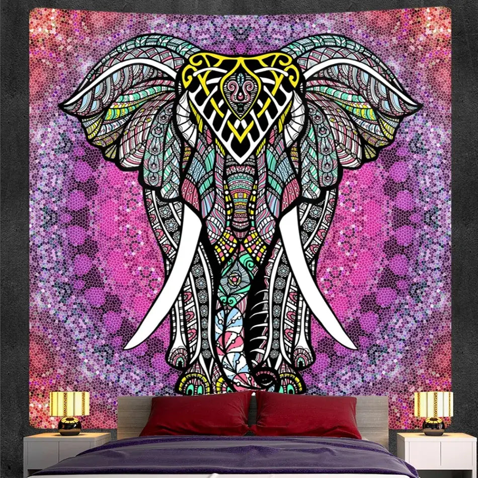 Bohemian purple & pink elephant god mandala tapestry bedroom decor