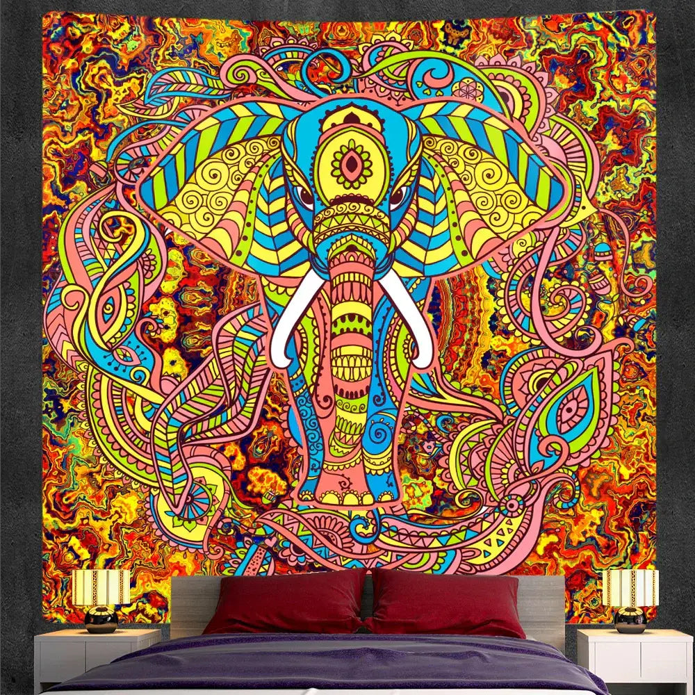 Bohemian purple & pink elephant god mandala tapestry bedroom decor