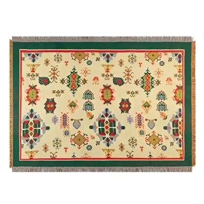 Bohemian red cotton thread knitted throw blanket for living room