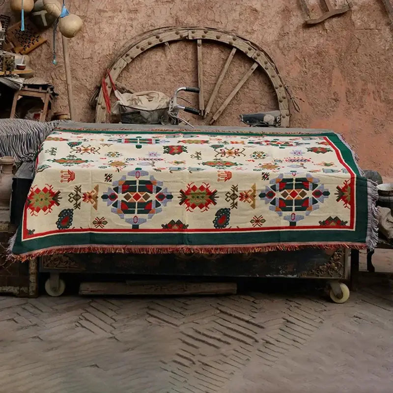 Bohemian red cotton thread knitted throw blanket for living room