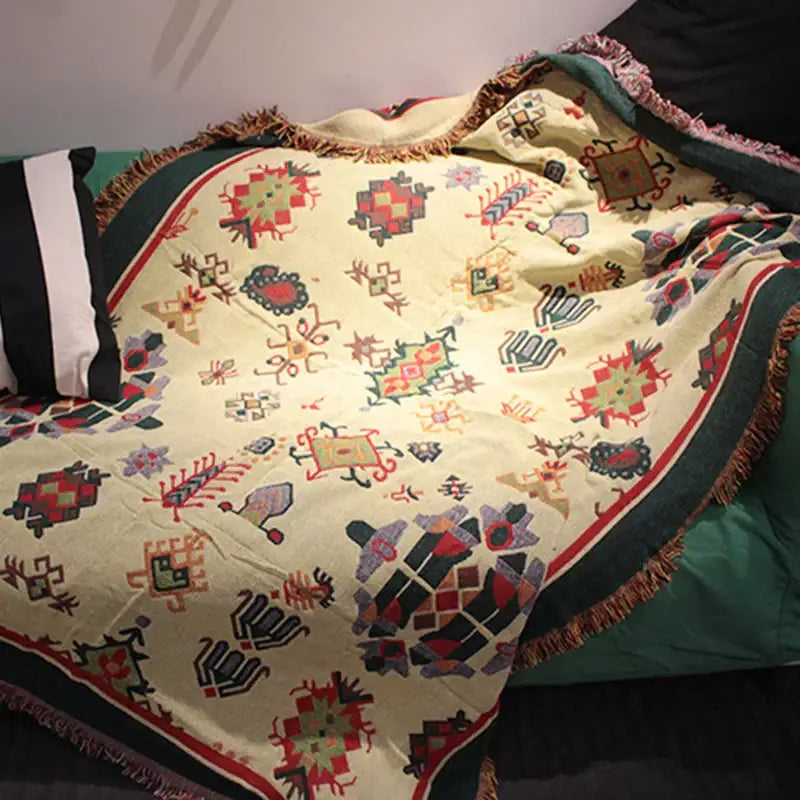 Bohemian red cotton thread knitted throw blanket for living room