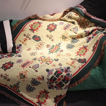 Bohemian red cotton thread knitted throw blanket for living room