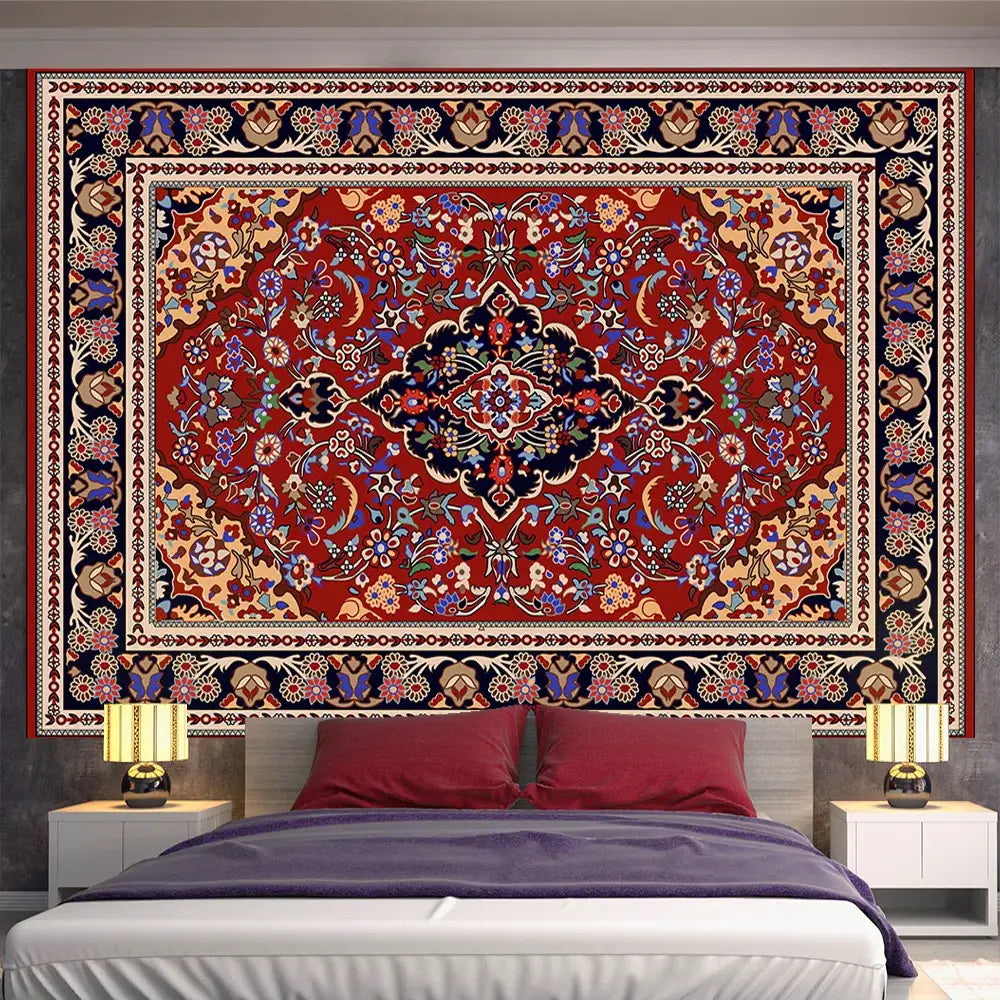 Bohemian red & gold indian mandala tapestry bedroom wall decor