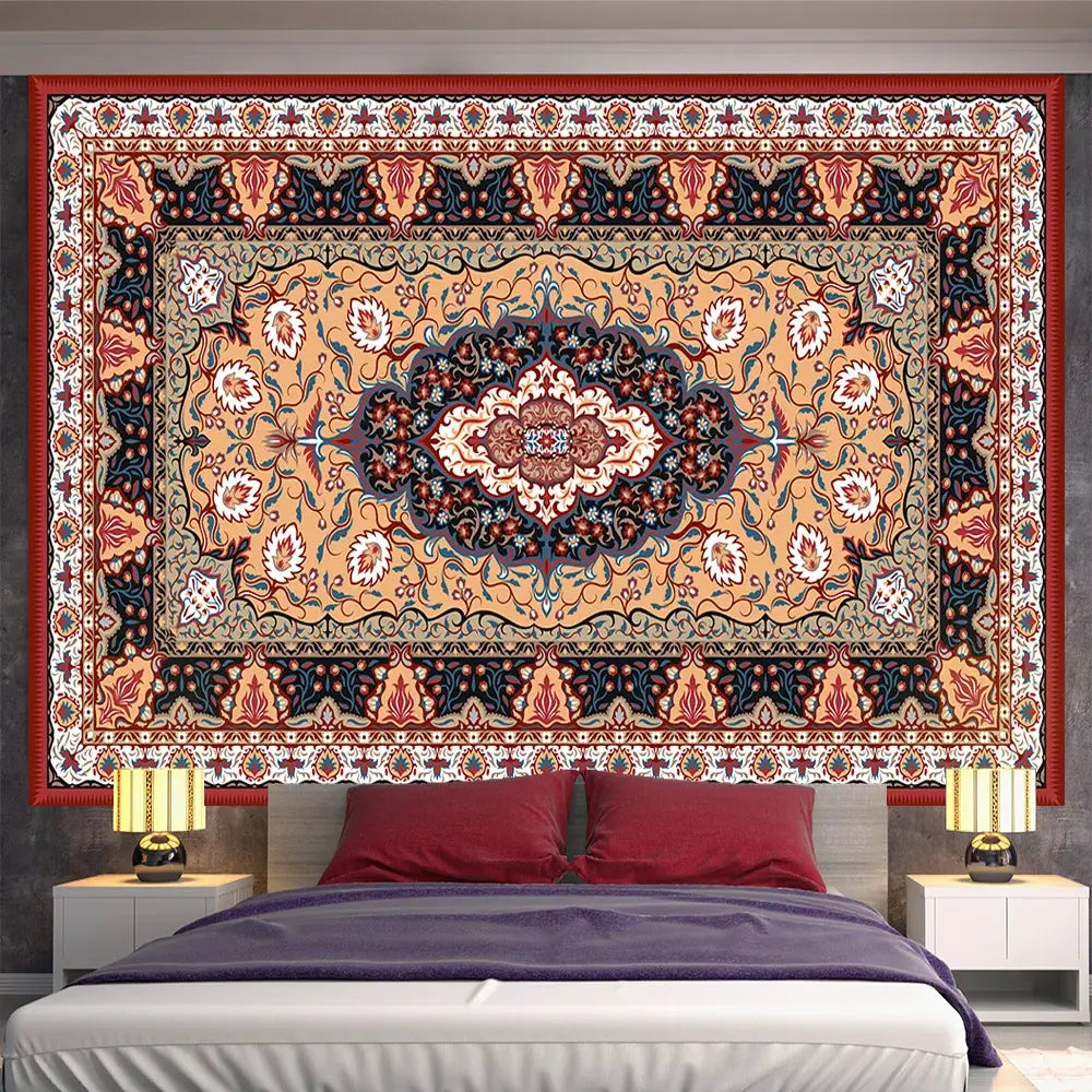 Bohemian red & gold indian mandala tapestry bedroom wall decor