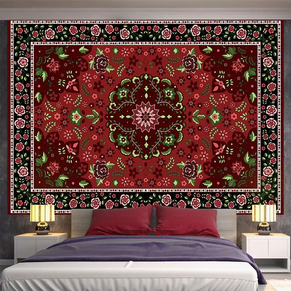 Bohemian red & gold indian mandala tapestry bedroom wall decor