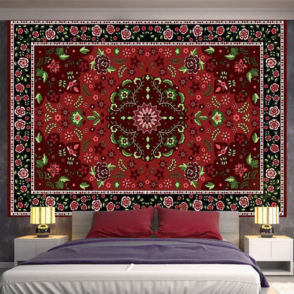 Bohemian red & gold indian mandala tapestry bedroom wall decor