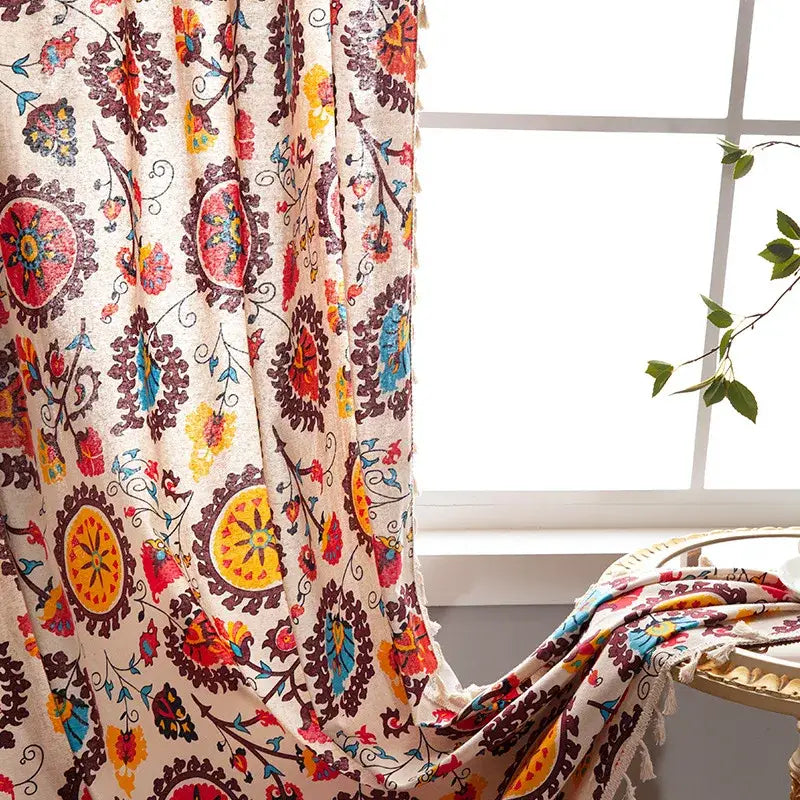 Bohemian retro purple & yellow cotton linen curtains living room