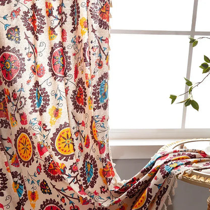 Bohemian retro purple & yellow cotton linen curtains living room