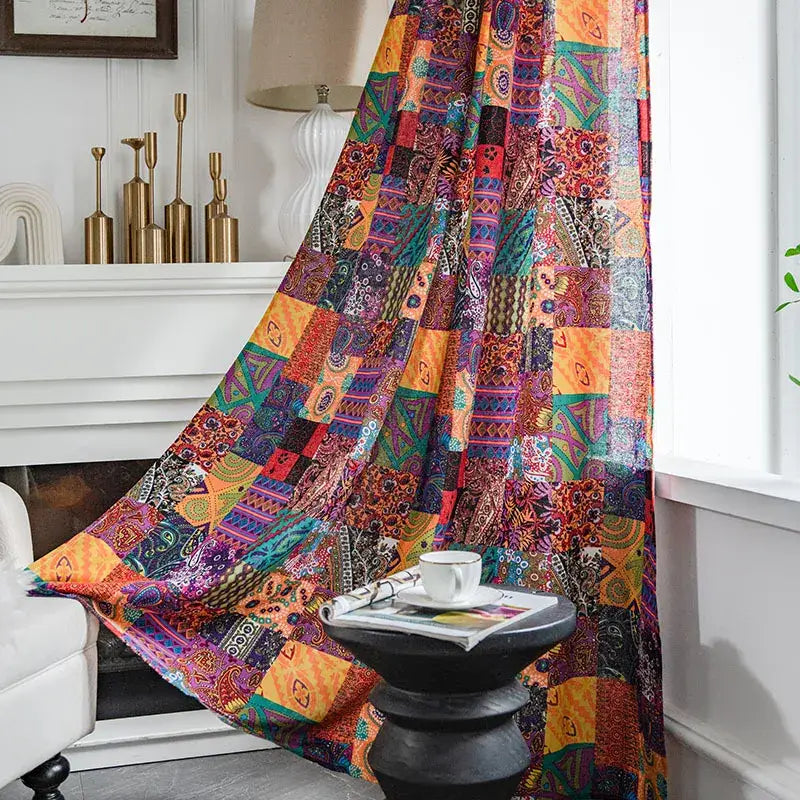 Bohemian retro purple & yellow cotton linen curtains living room