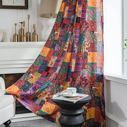 Bohemian retro purple & yellow cotton linen curtains living room