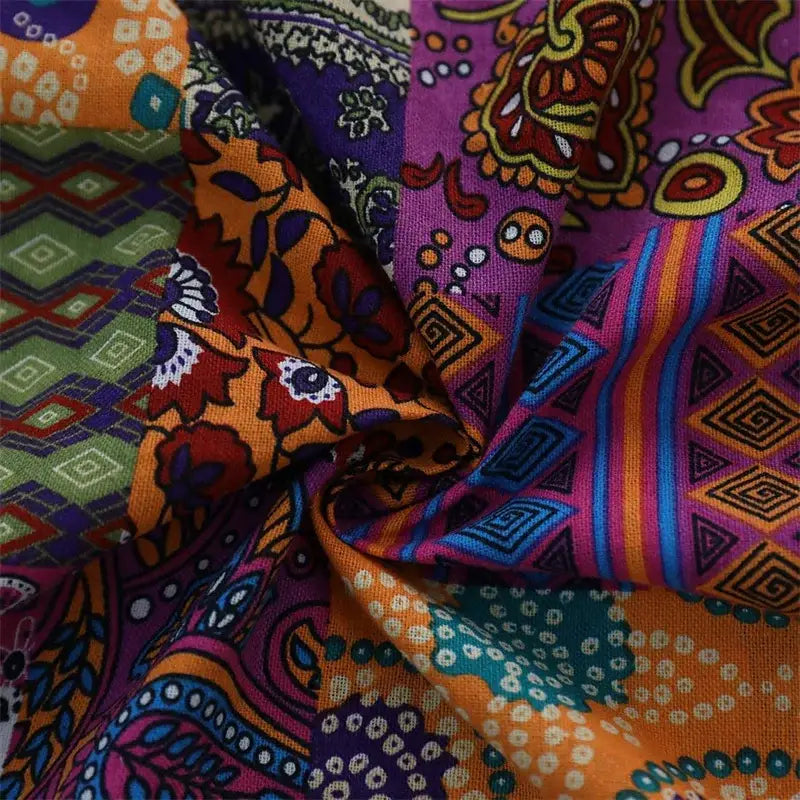 Bohemian retro purple & yellow cotton linen curtains living room