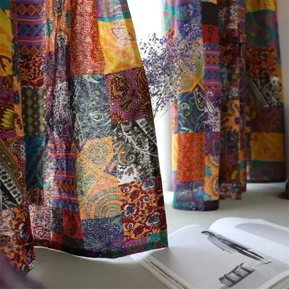 Bohemian retro purple & yellow cotton linen curtains living room