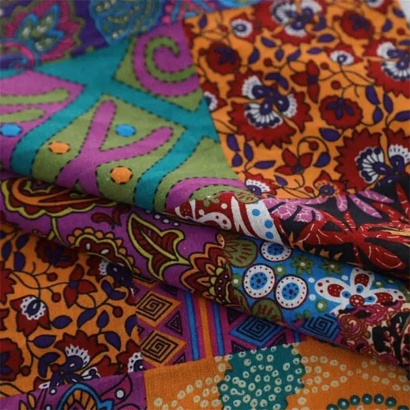 Bohemian retro purple & yellow cotton linen curtains living room