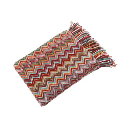 Bohemian stripe throw blanket – living room multicolored knit fringed