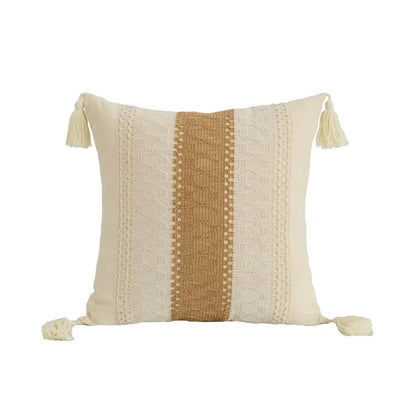Bohemian style fringed cream & black pillow cover living room tassels