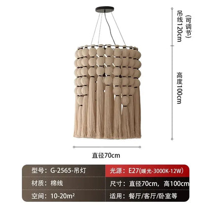 Bohemian tassel pendant led light beige macrame bedroom decor