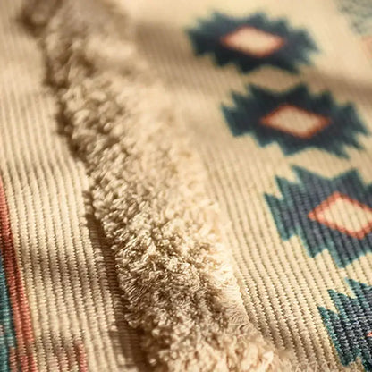 Bohemian tassel rug beige & rust geometric living room carpet