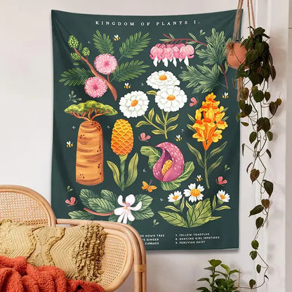 Bohemian teal botanical wildflower reference chart bedroom wall hanging