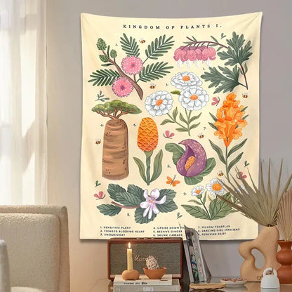 Bohemian teal botanical wildflower reference chart bedroom wall hanging