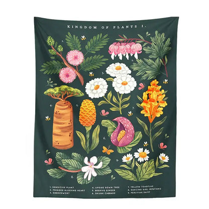 Bohemian teal botanical wildflower reference chart bedroom wall hanging