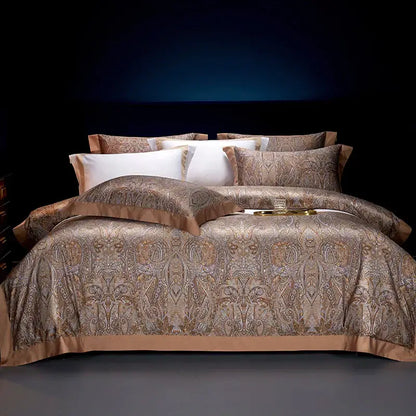 Bohemian teal & gold egyptian cotton bedding set bedroom paisley