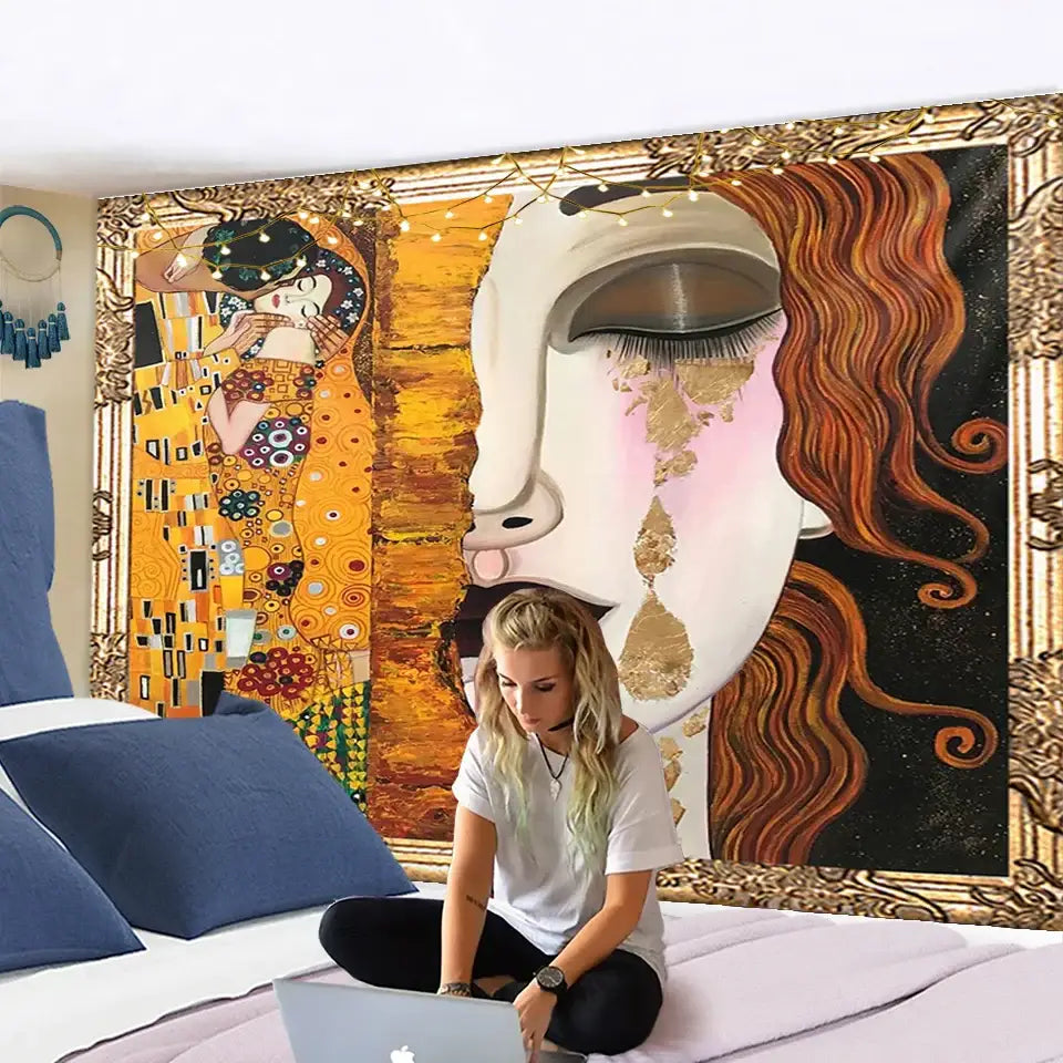 Bohemian thai style half face tapestry living room wall art