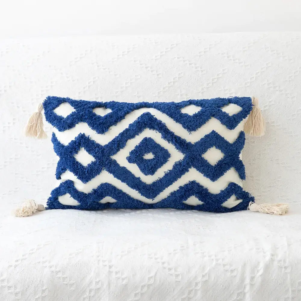 Bohemian tufted tassel pillow case beige geometric living room cushion