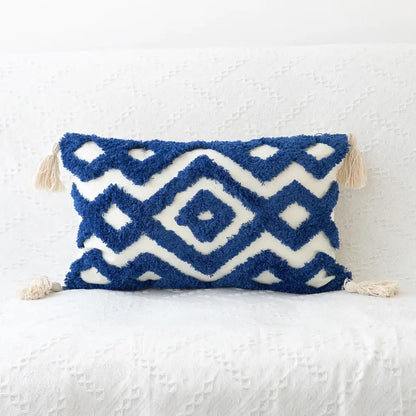Bohemian tufted tassel pillow case beige geometric living room cushion