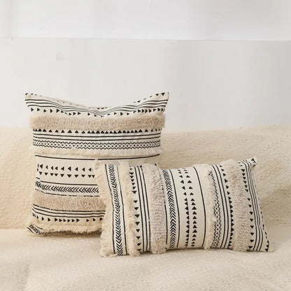 Bohemian tufted tassel pillow case beige geometric living room cushion