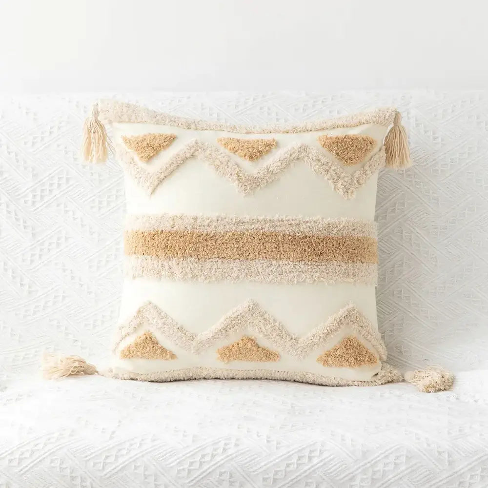 Bohemian tufted tassel pillow case beige geometric living room cushion