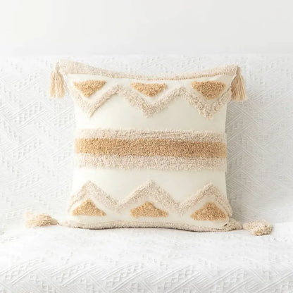 Bohemian tufted tassel pillow case beige geometric living room cushion