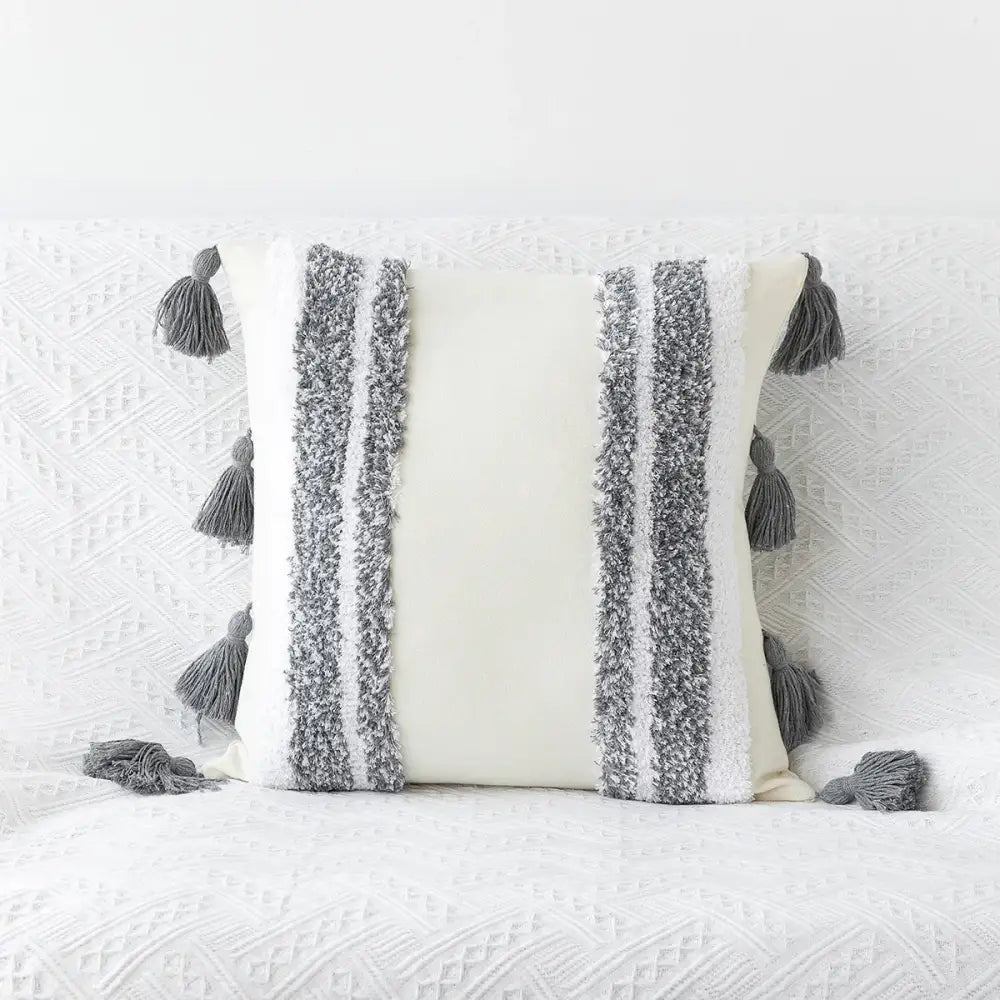 Bohemian tufted tassel pillow case beige geometric living room cushion