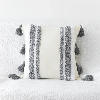 Bohemian tufted tassel pillow case beige geometric living room cushion