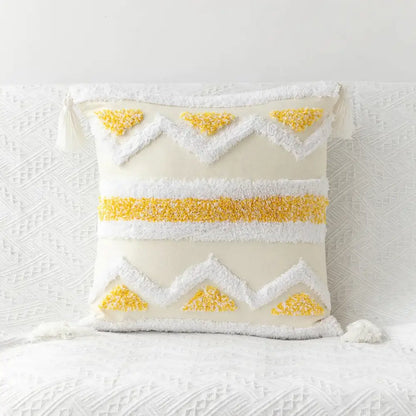 Bohemian tufted tassel pillow case beige geometric living room cushion
