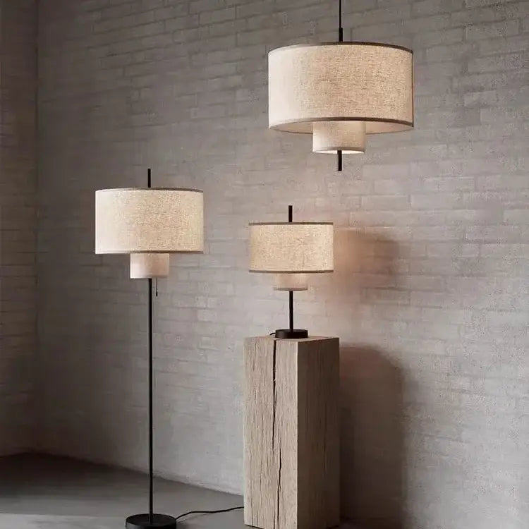 Bohemian wabi sabi beige linen pendant lamps for living room