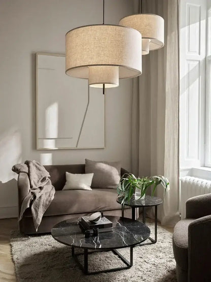 Bohemian wabi sabi beige linen pendant lamps for living room