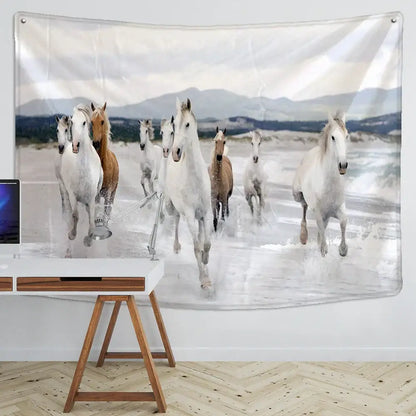 Bohemian white & brown horse print wall hanging living room tapestry