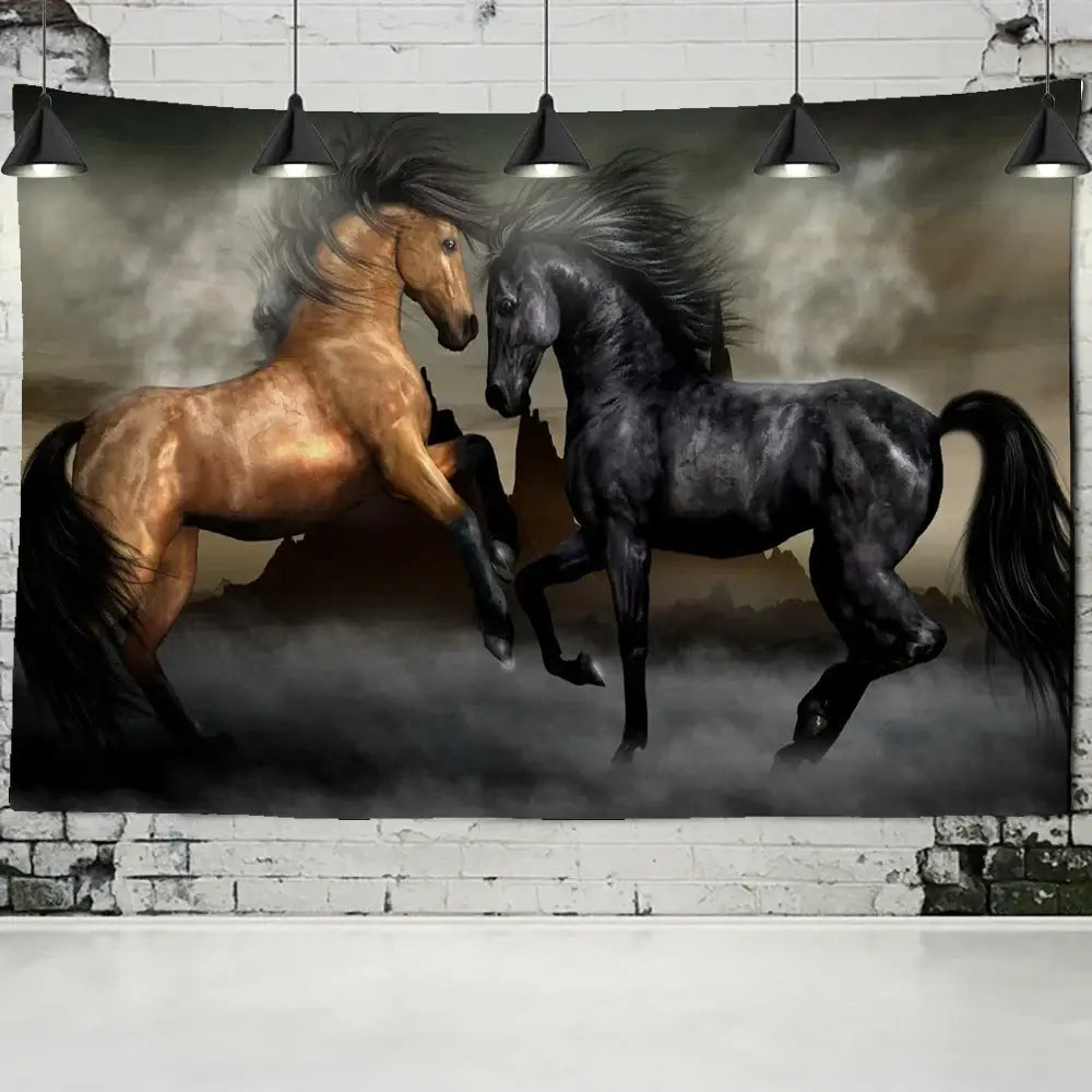 Bohemian white & brown horse print wall hanging living room tapestry