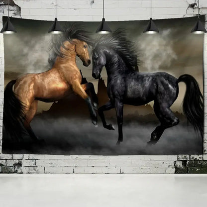 Bohemian white & brown horse print wall hanging living room tapestry