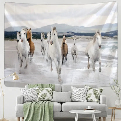 Bohemian white & brown horse print wall hanging living room tapestry