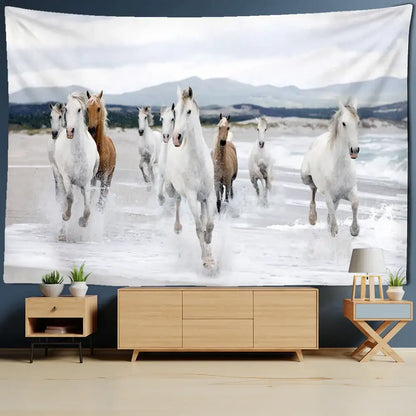 Bohemian white & brown horse print wall hanging living room tapestry