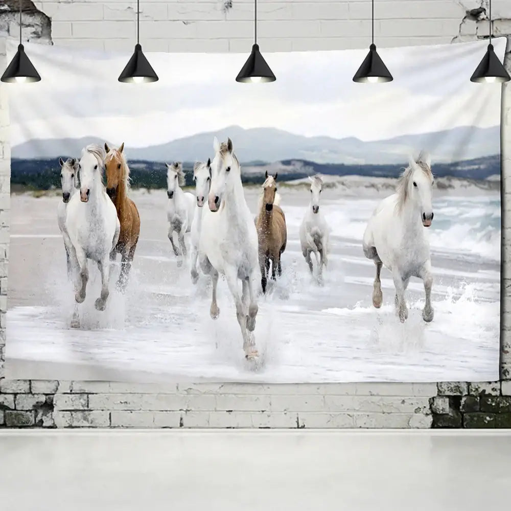 Bohemian white & brown horse print wall hanging living room tapestry