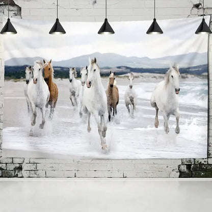 Bohemian white & brown horse print wall hanging living room tapestry