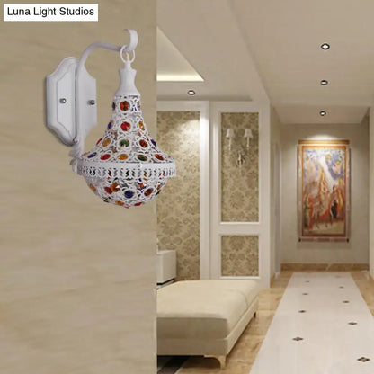 Bohemian white finish mosaic wall sconce bedroom lantern light